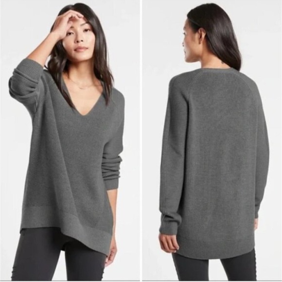 ATHLETA Women’s Hanover Refined VNeck Sweater Size XS Merino Wool Charcoal Grey - Picture 1 of 15